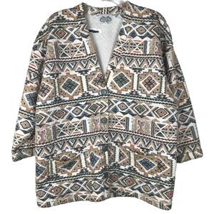 Vintage The Villager Quilted Jacket Geometric Pattern Pockets Women's Sz Large